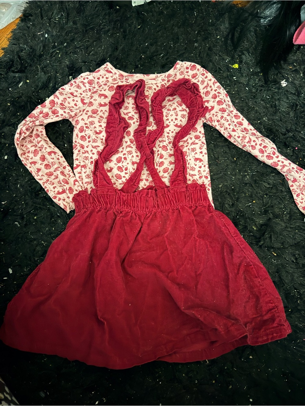 Carter's Pink Floral Top with Dark Pink Corduroy Details